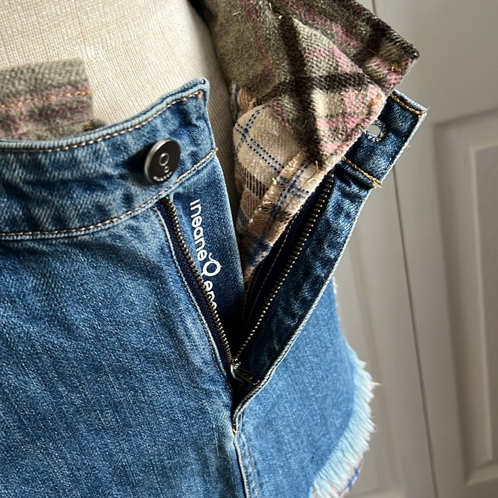 Insane Gene Patchwork Denim Fringe Mini Skirt New… - image 5